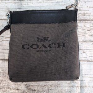 Coach Kitt Messenger Crossbody In Jacquard and Black Leather Silver Hardware